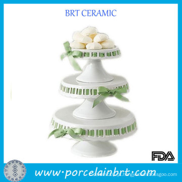 Wedding 3 Tier carrinho de bolo de cerâmica com bolo de decoração da fita